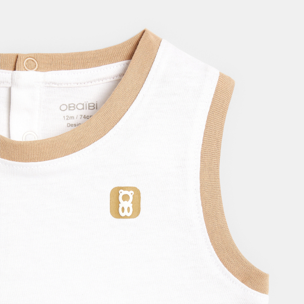 قميص تحتاني من قطن فلاميه باللون الأبيض للأطفال الصغار